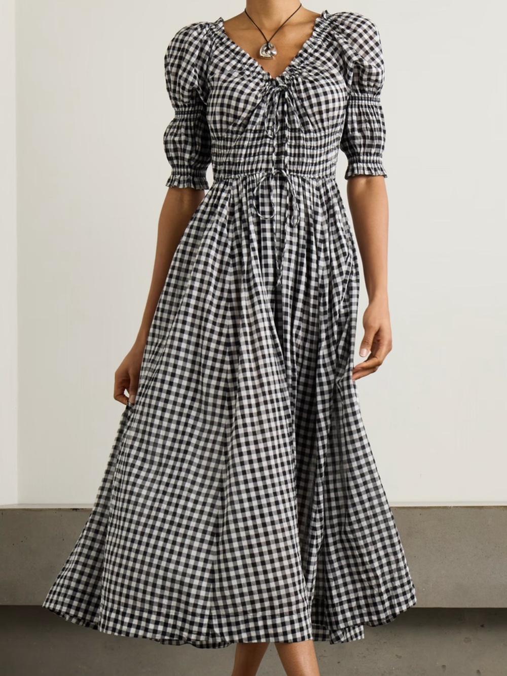 Black and White Gingham Midi Skirt